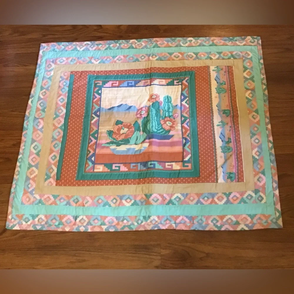 Cranston Pottery Fabric Handmade Southwest Baby Quilt or Wall Hanging